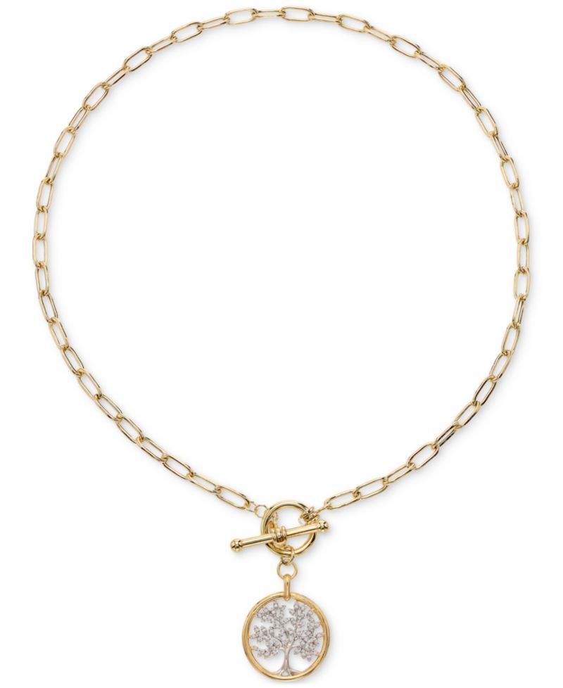 Diamond Family Tree Paperclip Link 18" Toggle Necklace (1/5 ct. t.w.) in Sterling Silver & 14k Gold-Plate