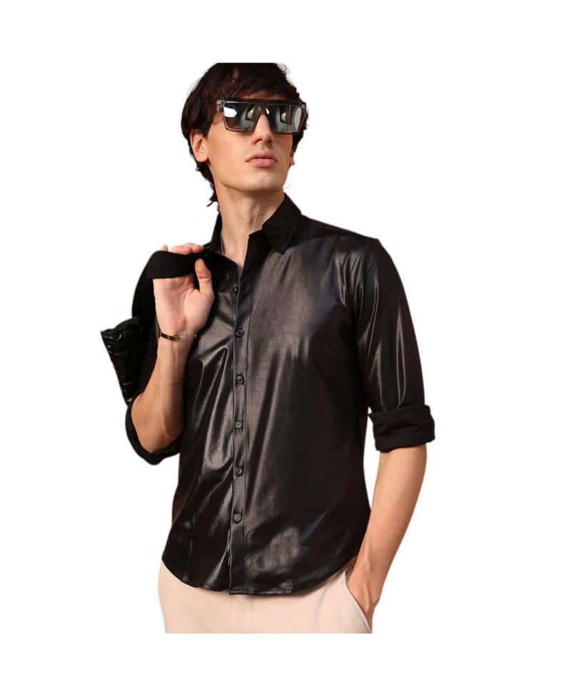 Men's Obsidian Black Solid Suede Shirt