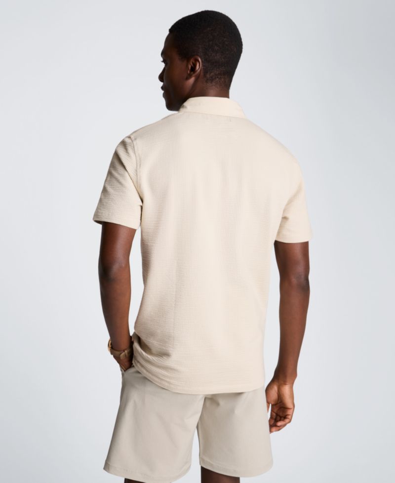Men's Seersucker Polo Collar Polo Shirt