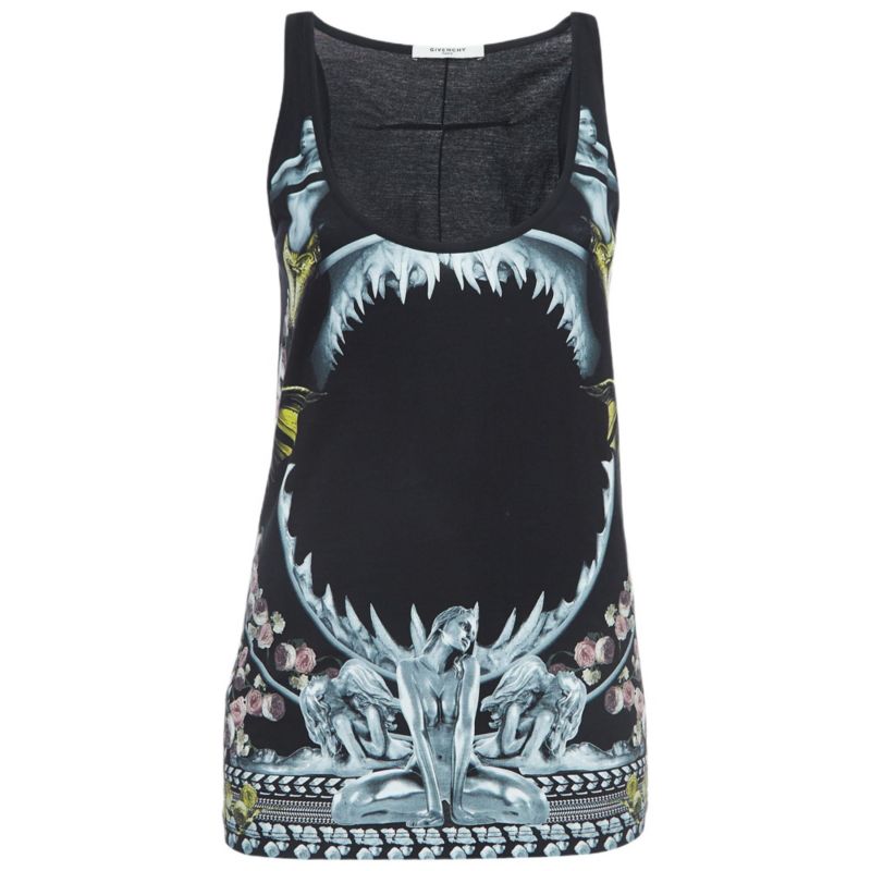 Women's Black Print Cotton Knit Tank Top