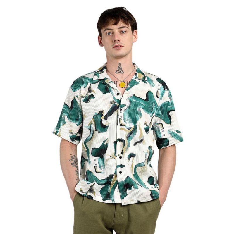 Men's Emerald Green Oversized Swirl Strokes Shirt