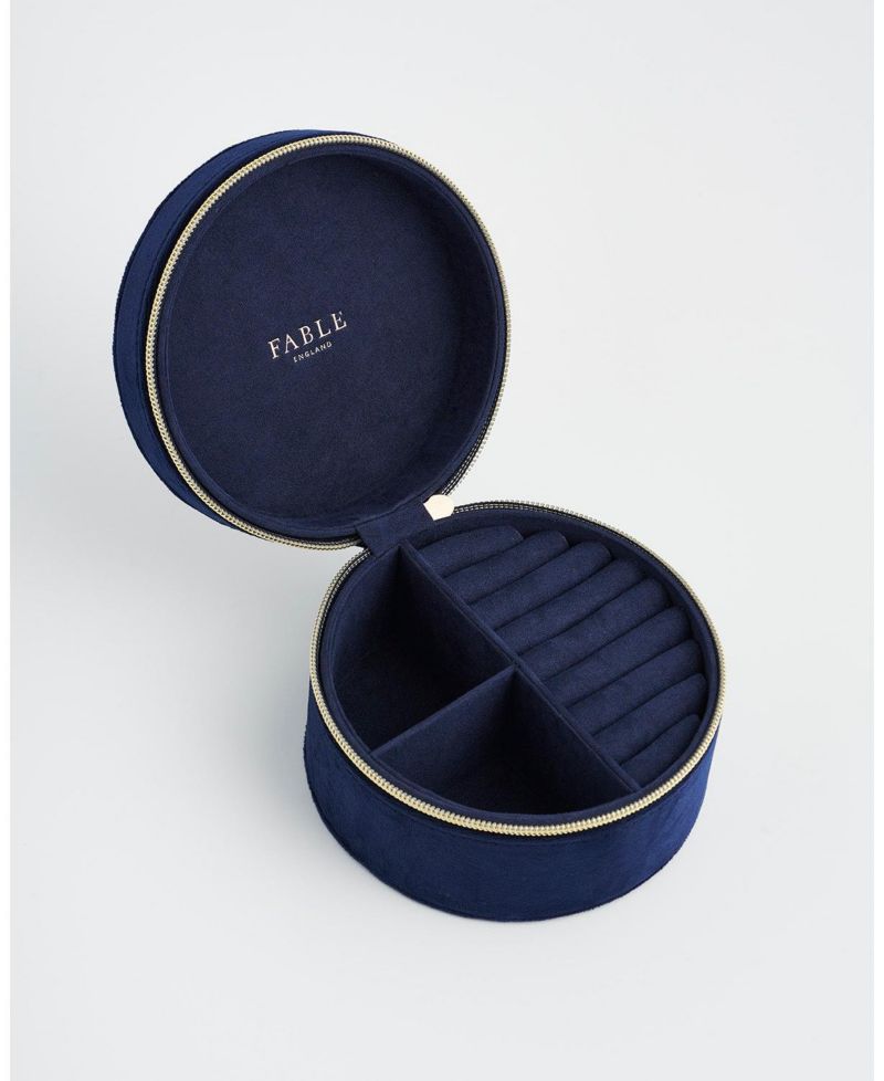 Women's Butterfly Velvet Embroidered Circle Jewellery Box