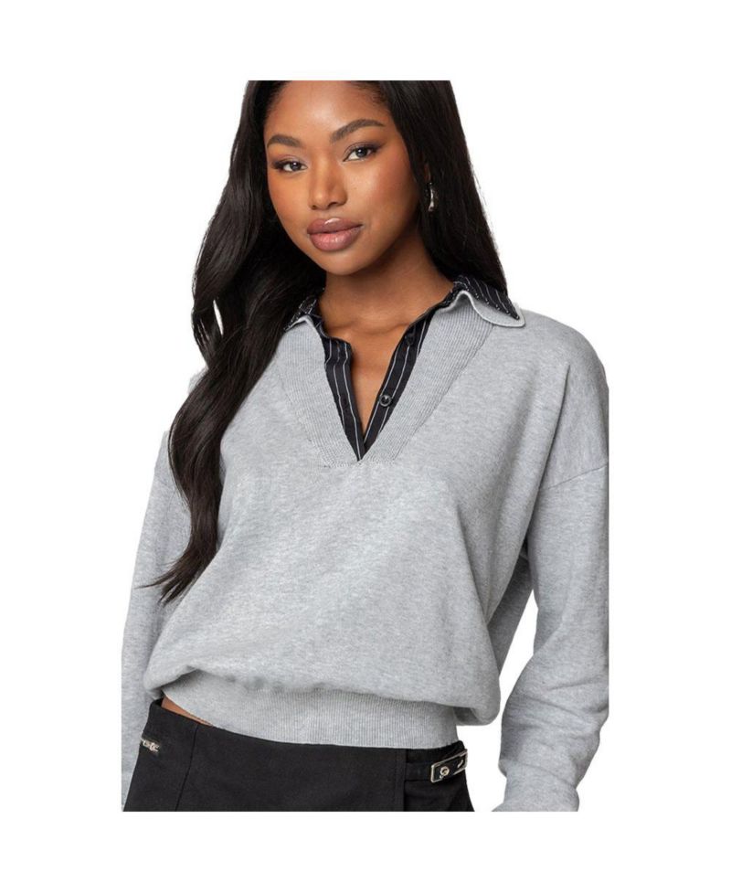 Womens Rue Double Collared Sweater