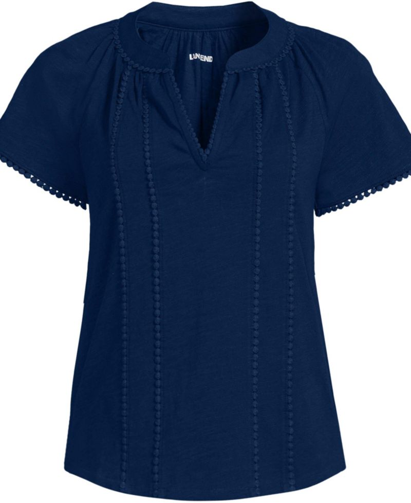 Women's Slub Short Sleeve Notch Neck Top