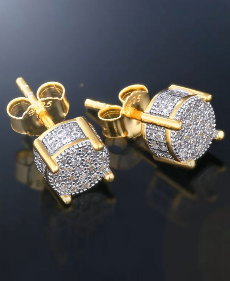 Men's Cubic Zirconia Iced Forge Stud Earrings in 14k Gold Plated