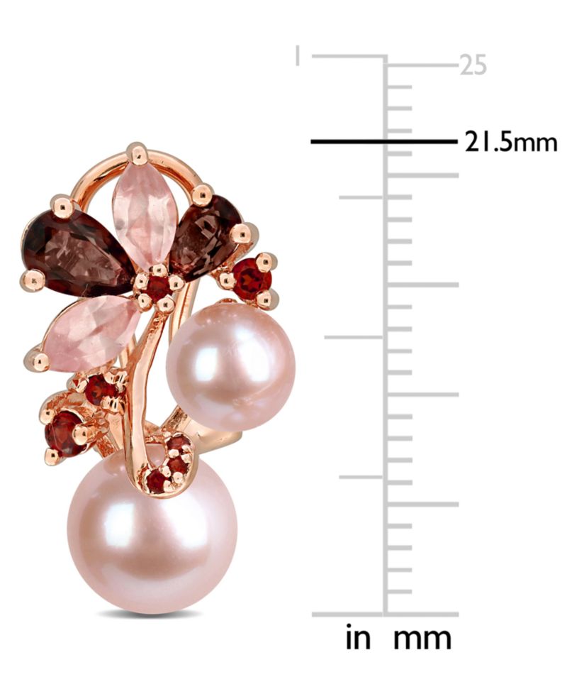 Colored Cultured Freshwater Pearl (6 & 8mm) & Multi-Gemstone (2-5/8 ct. t.w.) Cluster Earrings in 18k Rose Gold Flash-Plated Sterling Silver