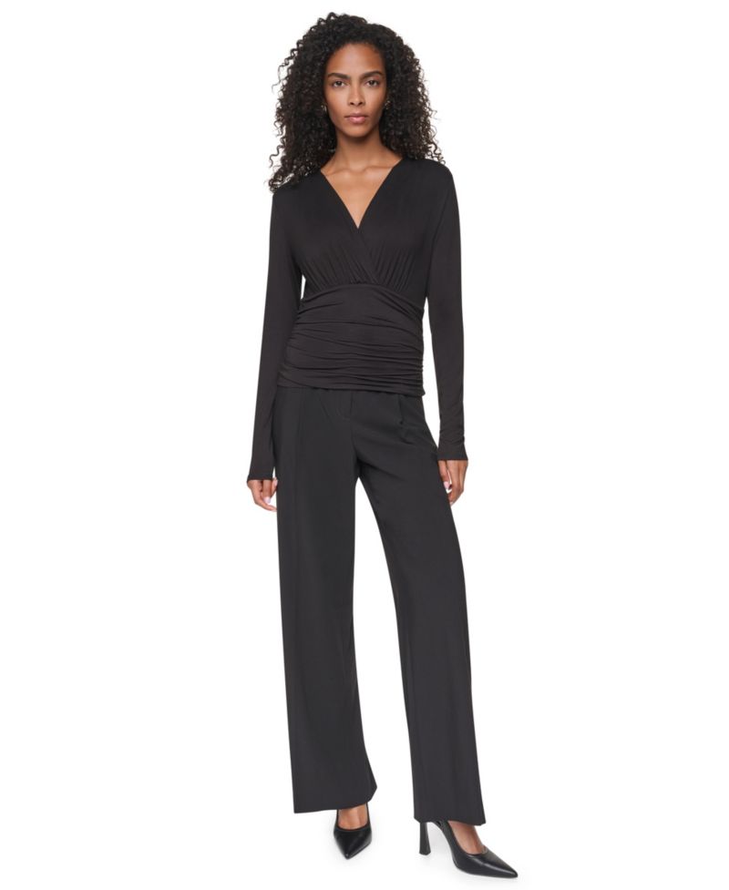 Women's V-Neck Ruched Knit Blouse