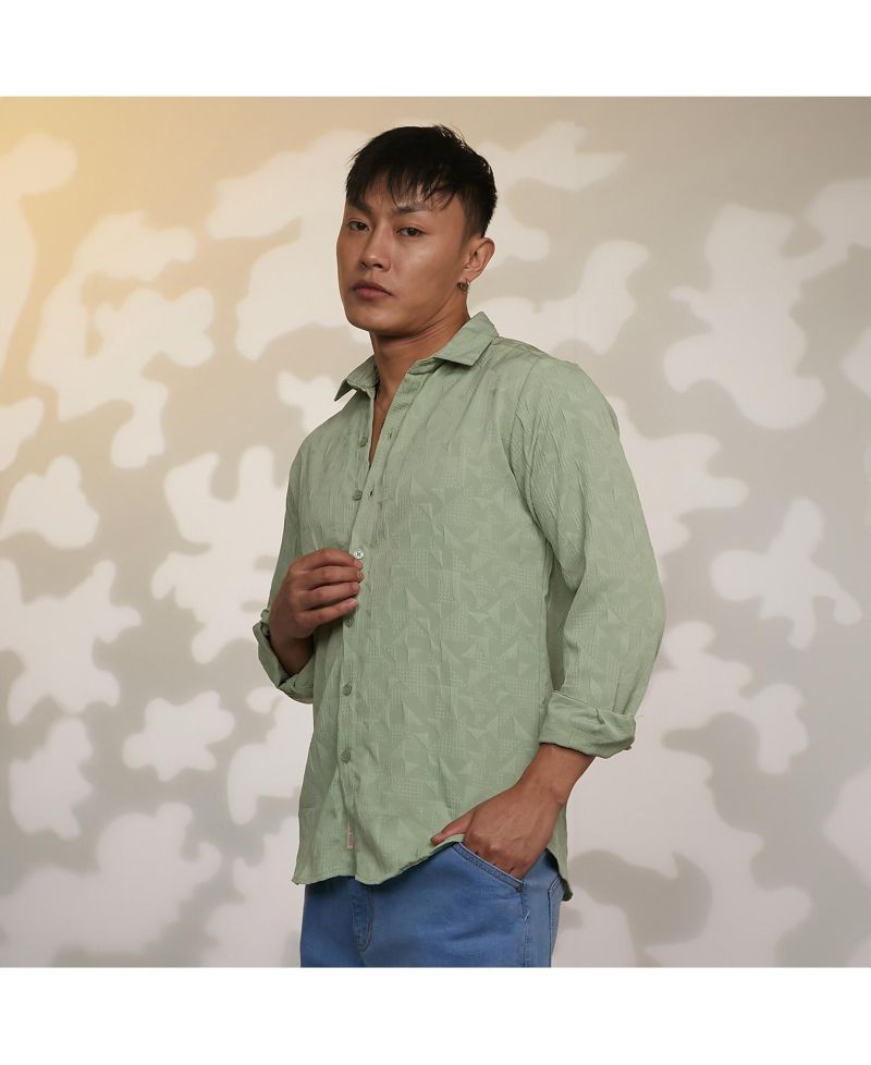Men's Sage Green Geometric-Texture Shirt