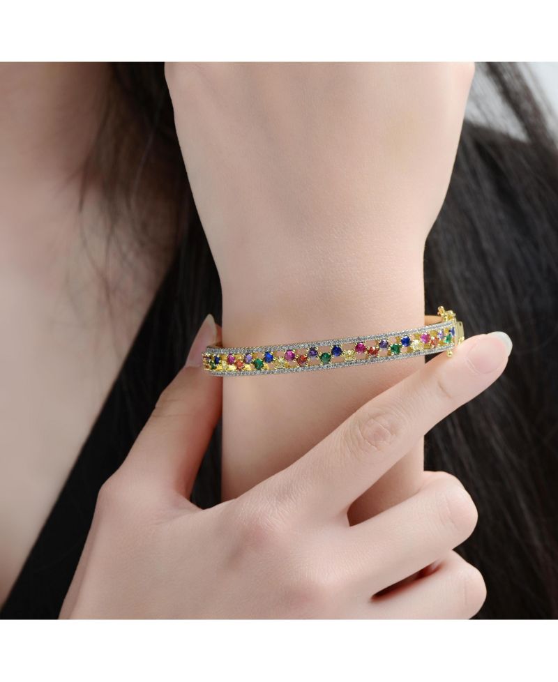 Plated with Round Clear & Multi-Colored Cubic Zirconia Bangle Bracelet