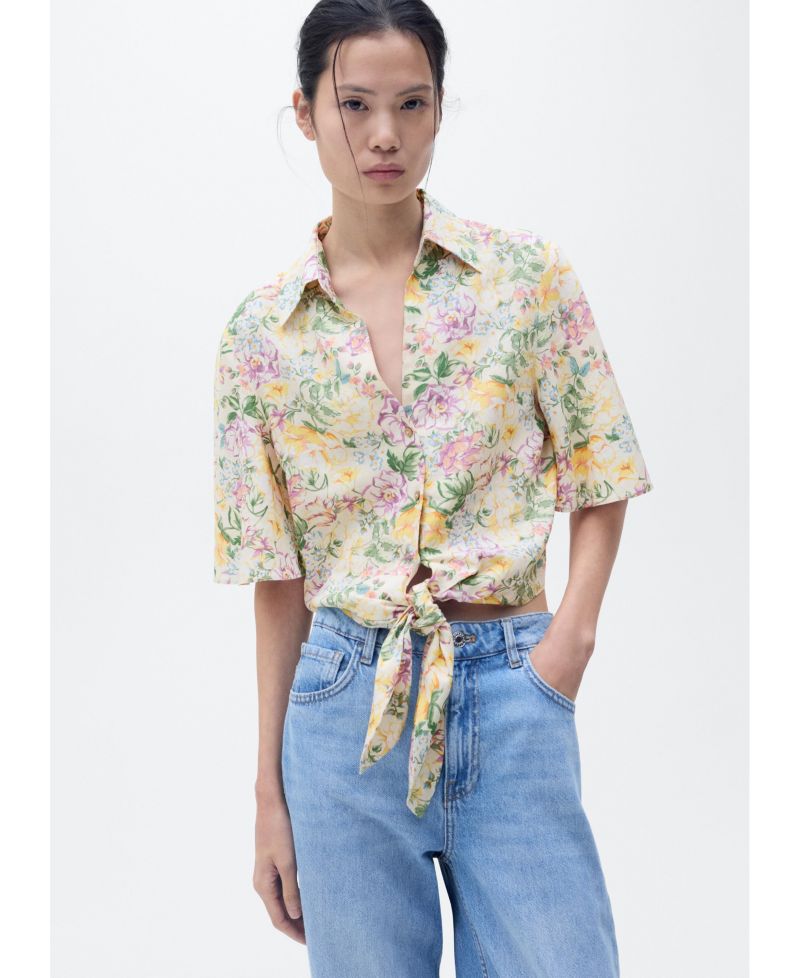 Women's Knotted Floral Linen Shirt