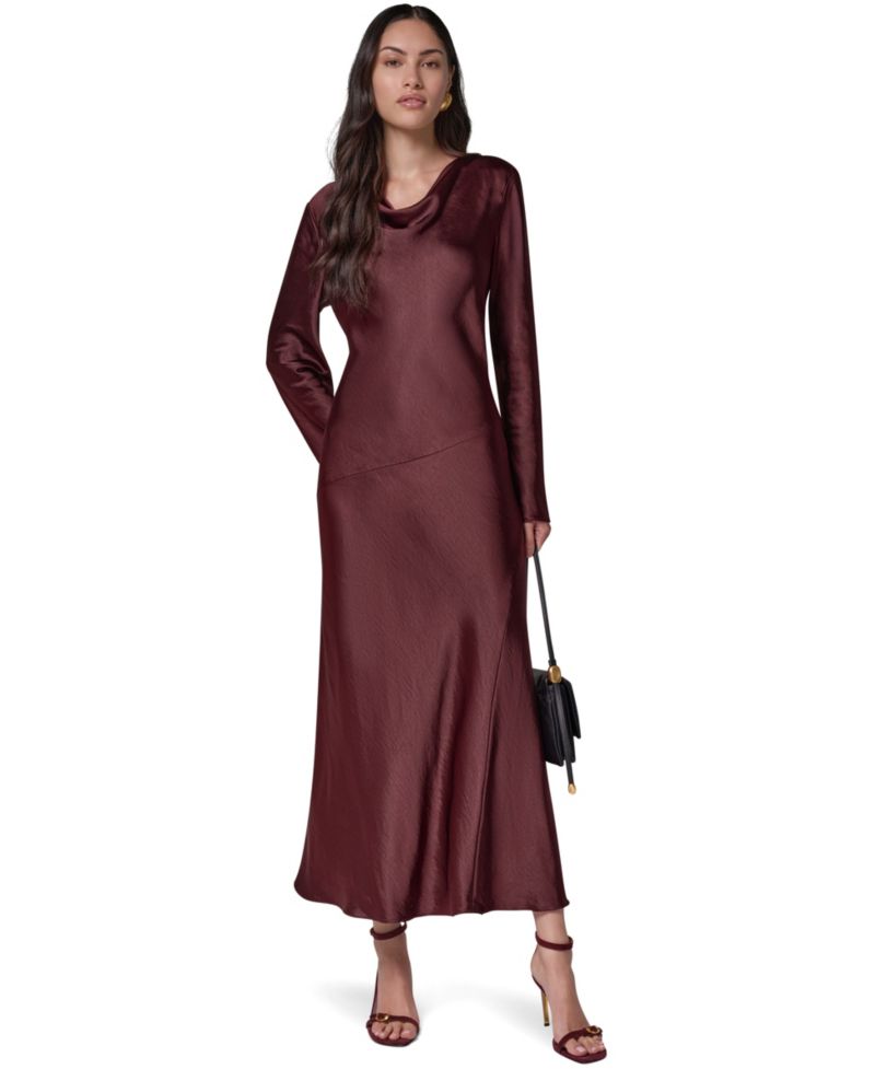 Women's Satin Cowl Neck A-Line Dress