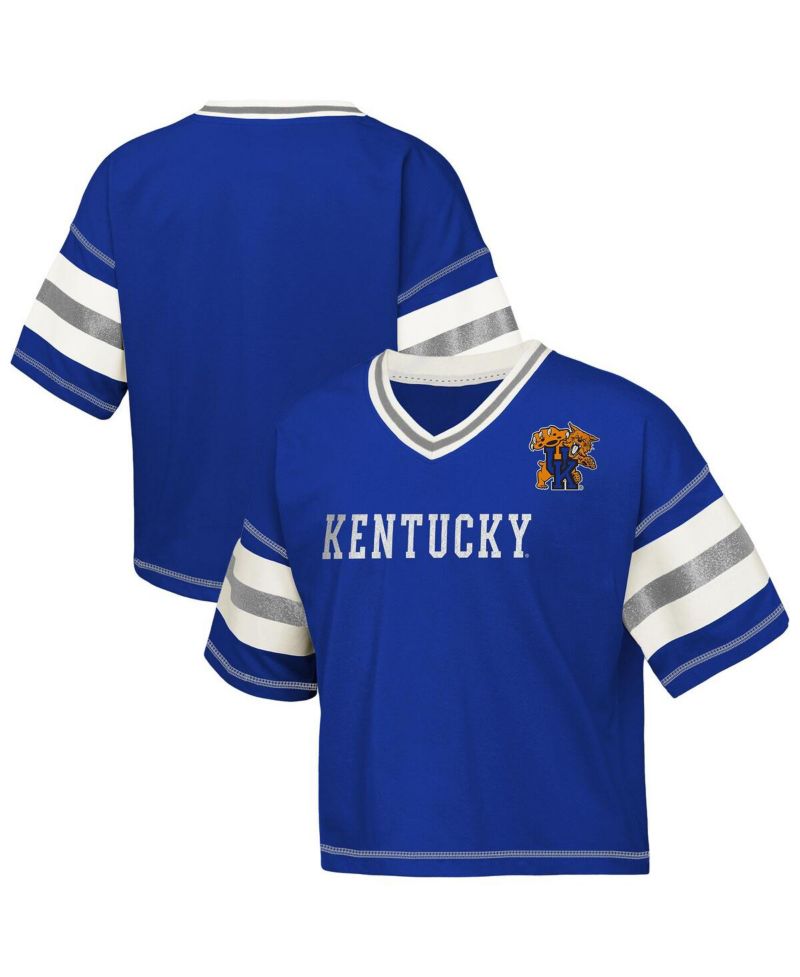 Big Girls Royal Kentucky Wildcats Gridiron Jersey V-Neck T-Shirt