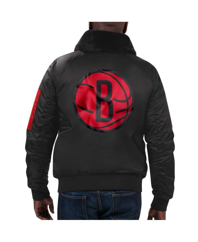 Men's x Ty Mopkins Black Brooklyn Nets Black History Month Satin Full-Zip Jacket
