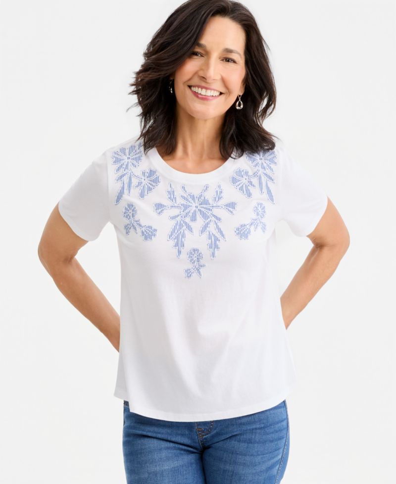 Petite Short-Sleeve Appliqu&eacute; T-Shirt