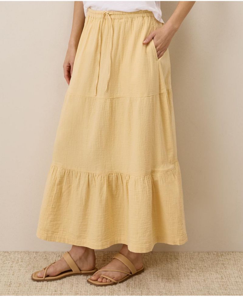 Women's Organic Cotton Coastal Double Gauze Tiered Maxi Skirt