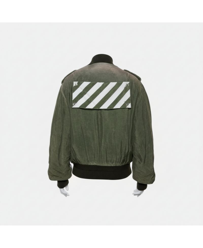 Women's Green Cupro Washed Out Effect Zipper Front Bomber Jacket