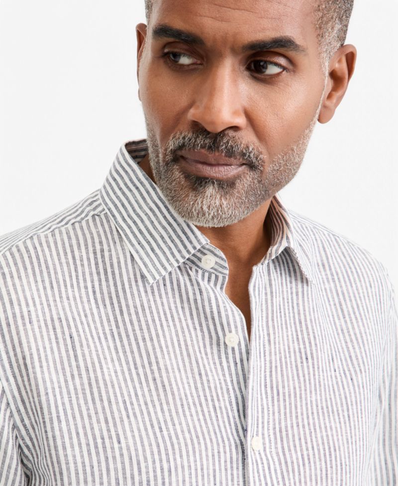 Men's Stripe Linen Button-Up Shirt