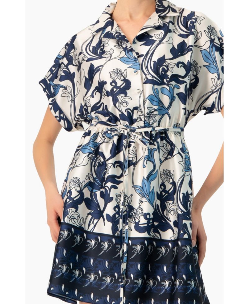 Women's Short Printed Dress with Dropped Sleeves