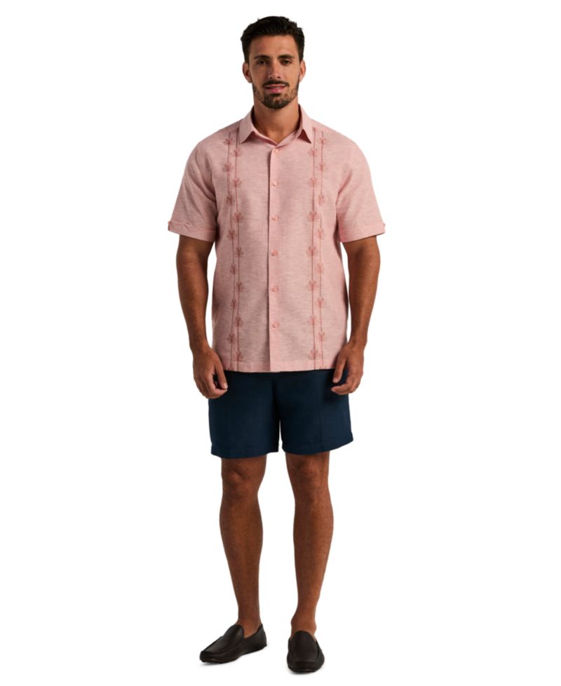 Men's Linen Blend Floral Embroidered Shirt