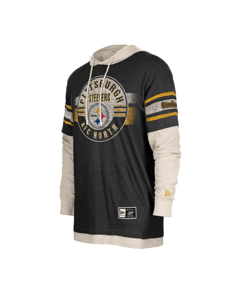 Men's Black Pittsburgh Steelers Twofer Layered Long Sleeve Hooded T-Shirt