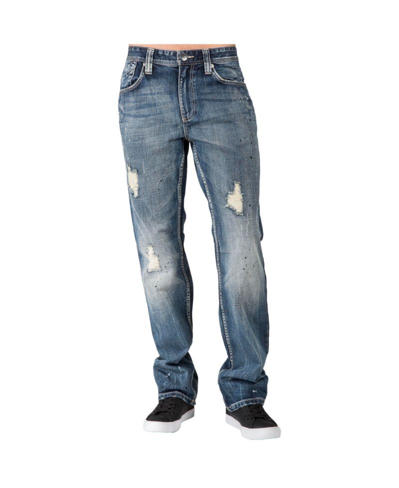 Men's Slim Straight Destroyed Sanding Whiskering Premium Jeans
