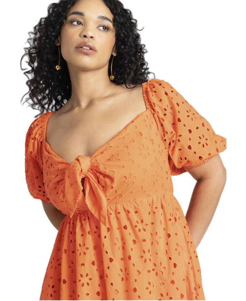 Women's Eyelet Tie Front Maxi Dress