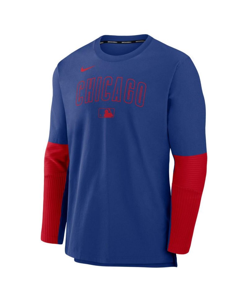 Men's Royal/Red Chicago Cubs Authentic Collection Lightweight Player Tri-Blend Performance Pullover Sweatshirt