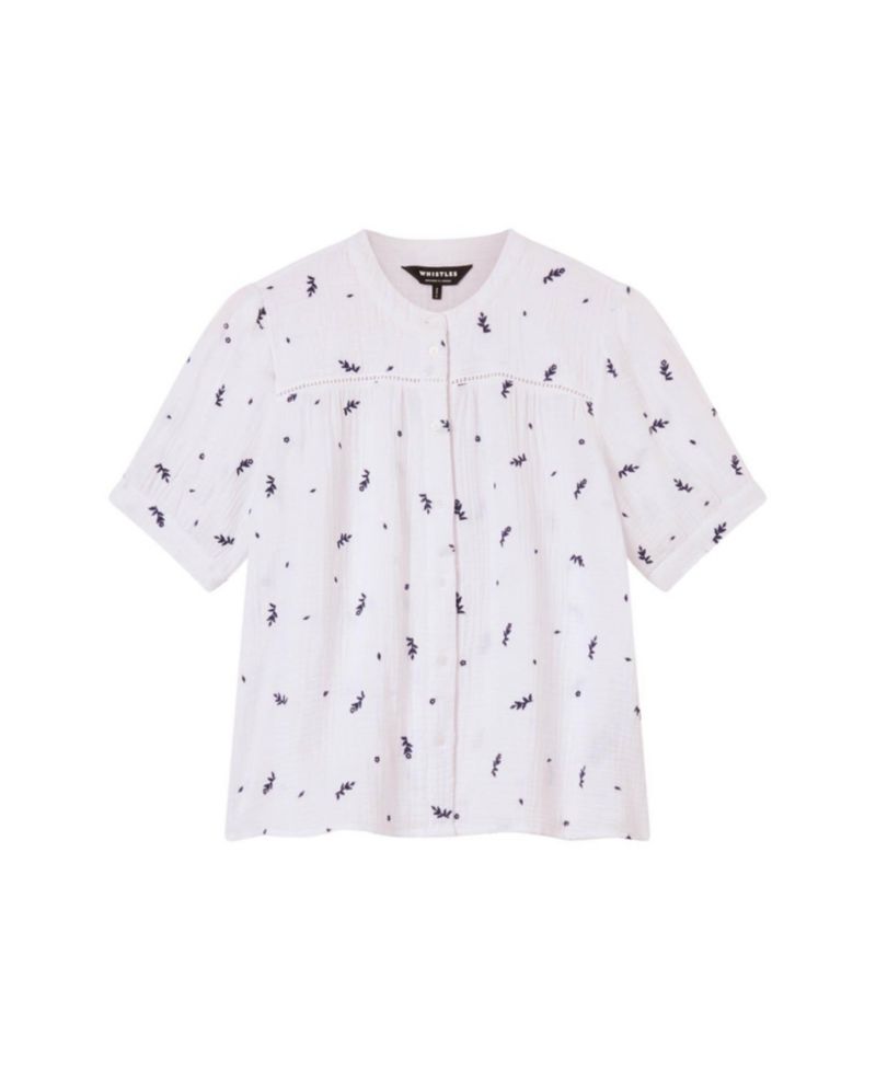 Women's Embroidered Cotton Frill Top
