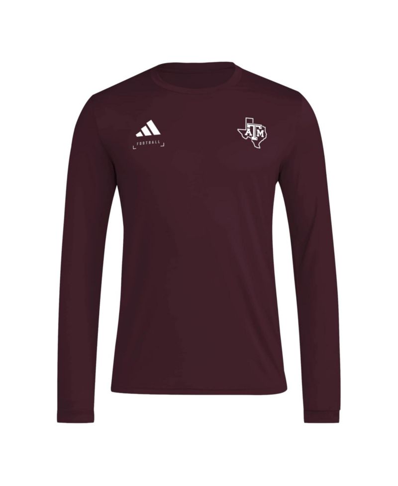 Men's Maroon Texas A&M Aggies Locker Football Icon AEROREADY Pre-Game Long Sleeve T-Shirt