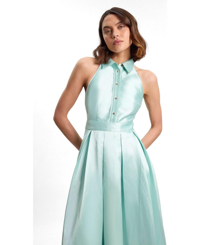 Women's Forever Twill Maxi Collared Back-Cutout Dress
