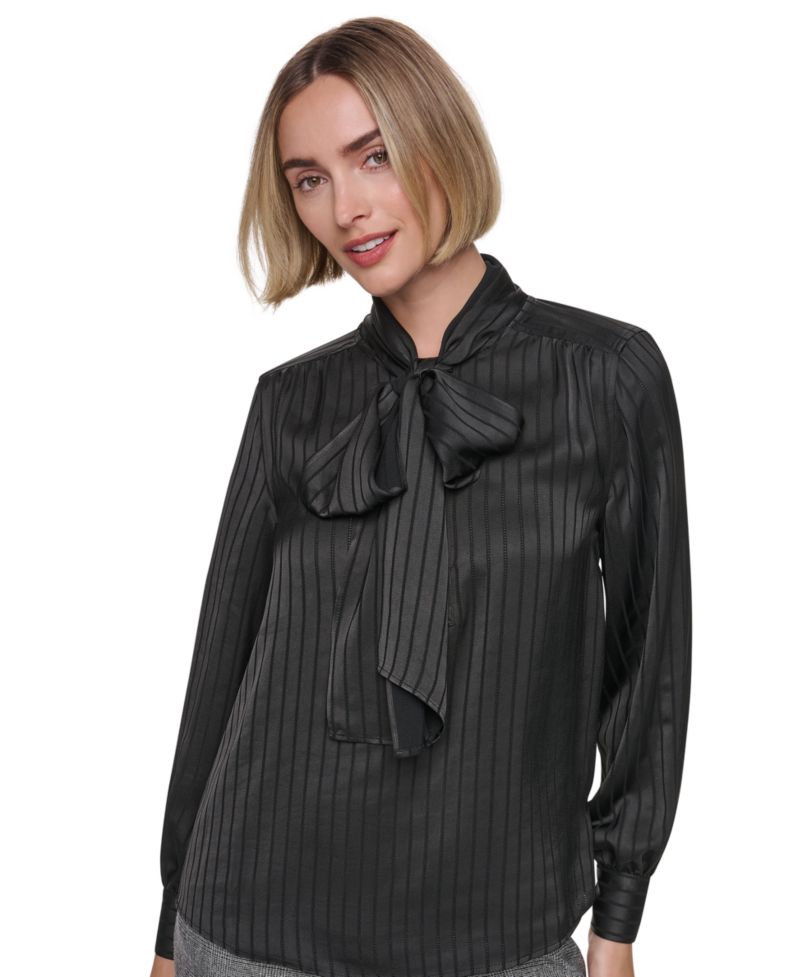 Women's Bow-Blouse Long-Sleeve Collared Top