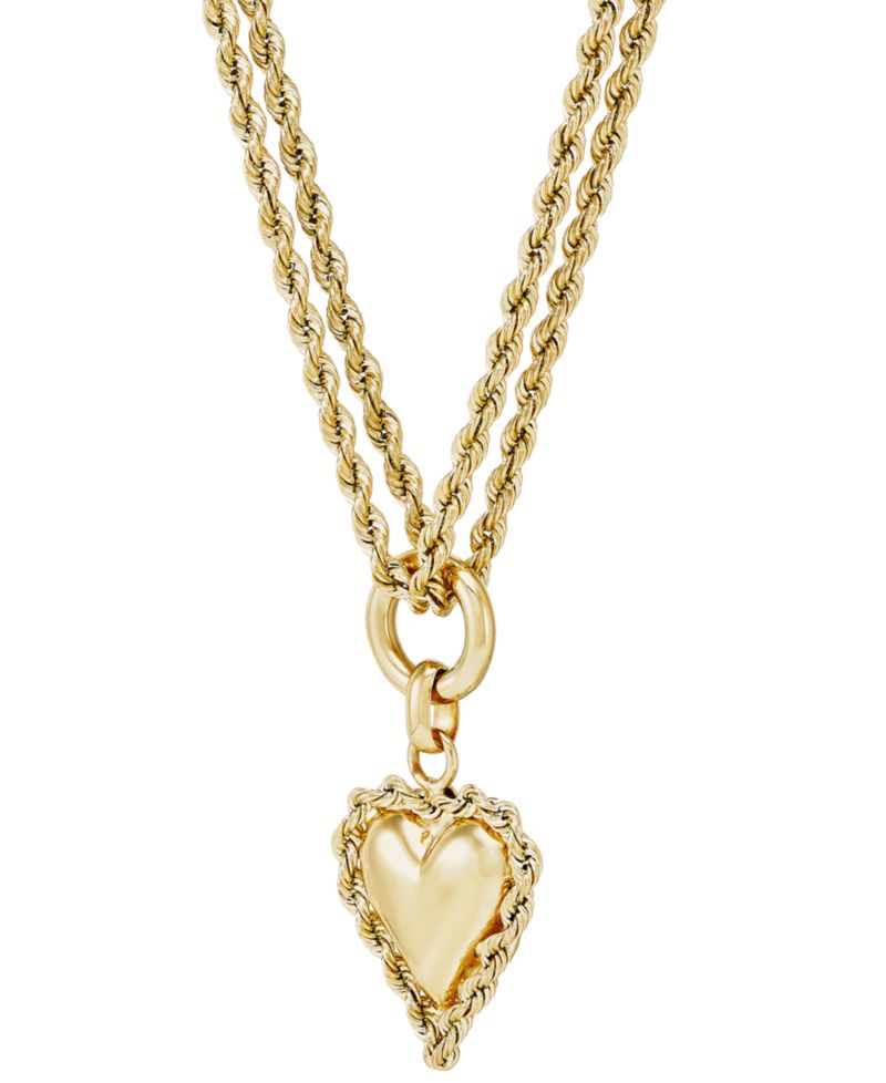 Puff Heart Rope-Framed 18" Pendant Necklace in 10k Yellow Gold