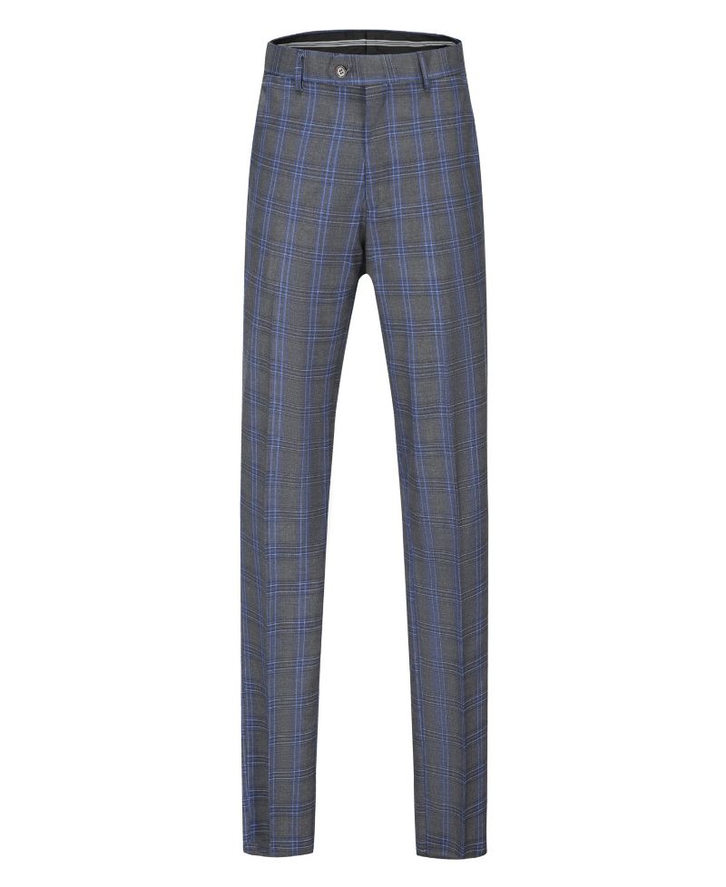 Men's 2-Piece Double Breasted Checked Plaid Slim Fit Suit