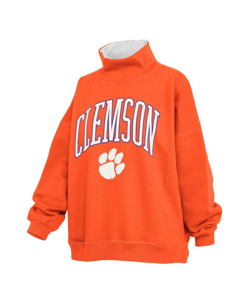 Women's Orange Clemson Tigers Oversized Mock Neck Sweatshirt