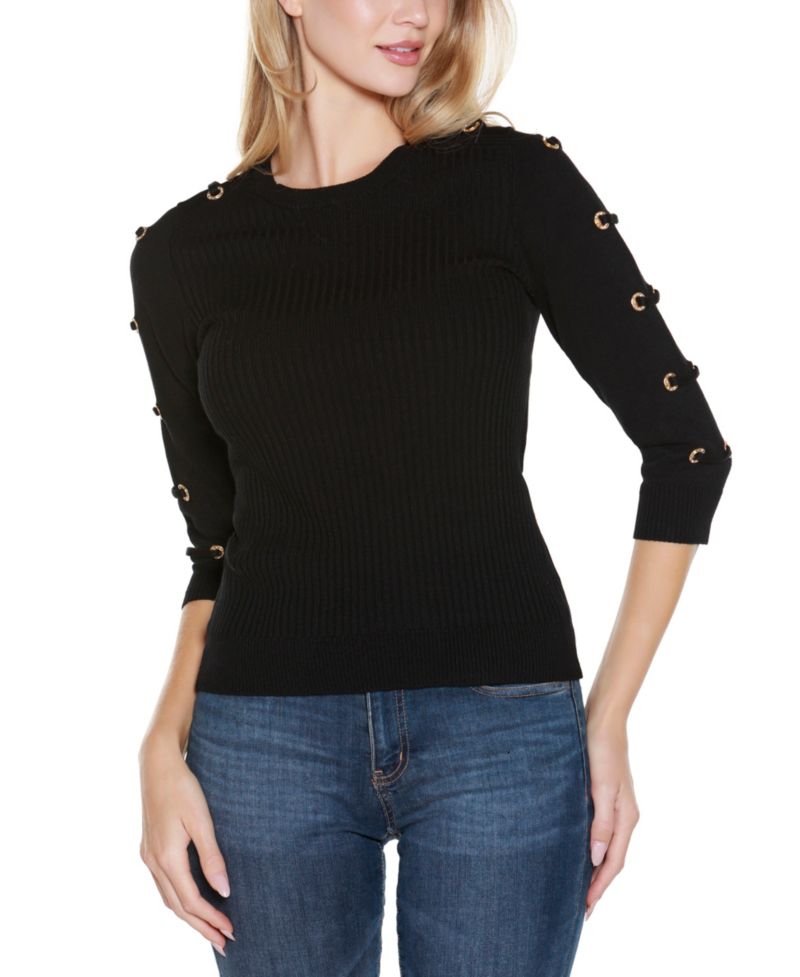 Women's Grommet-Trim Ribbed Sweater