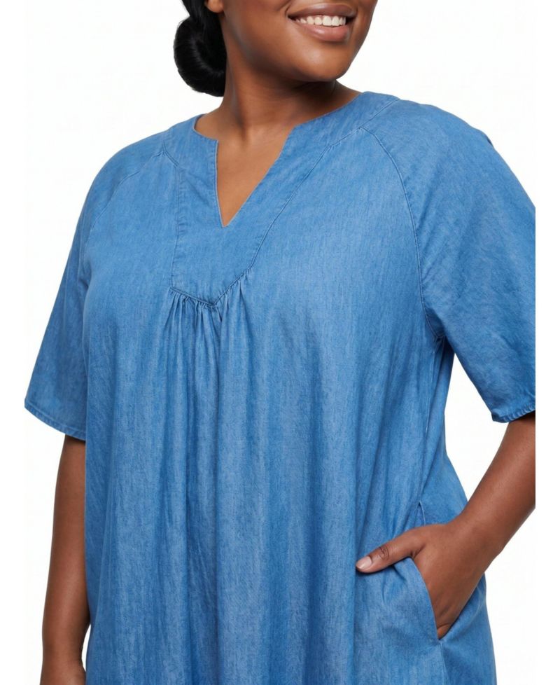 Plus Size Belle Isle Chambray Mini Dress