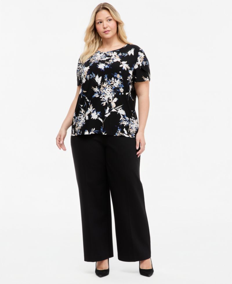Plus Size Tuli Floral Tulip-Sleeve T-Shirt