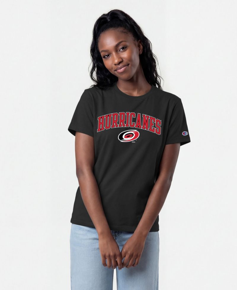 Women's Black Carolina Hurricanes Arch Mascot Logo T-Shirt