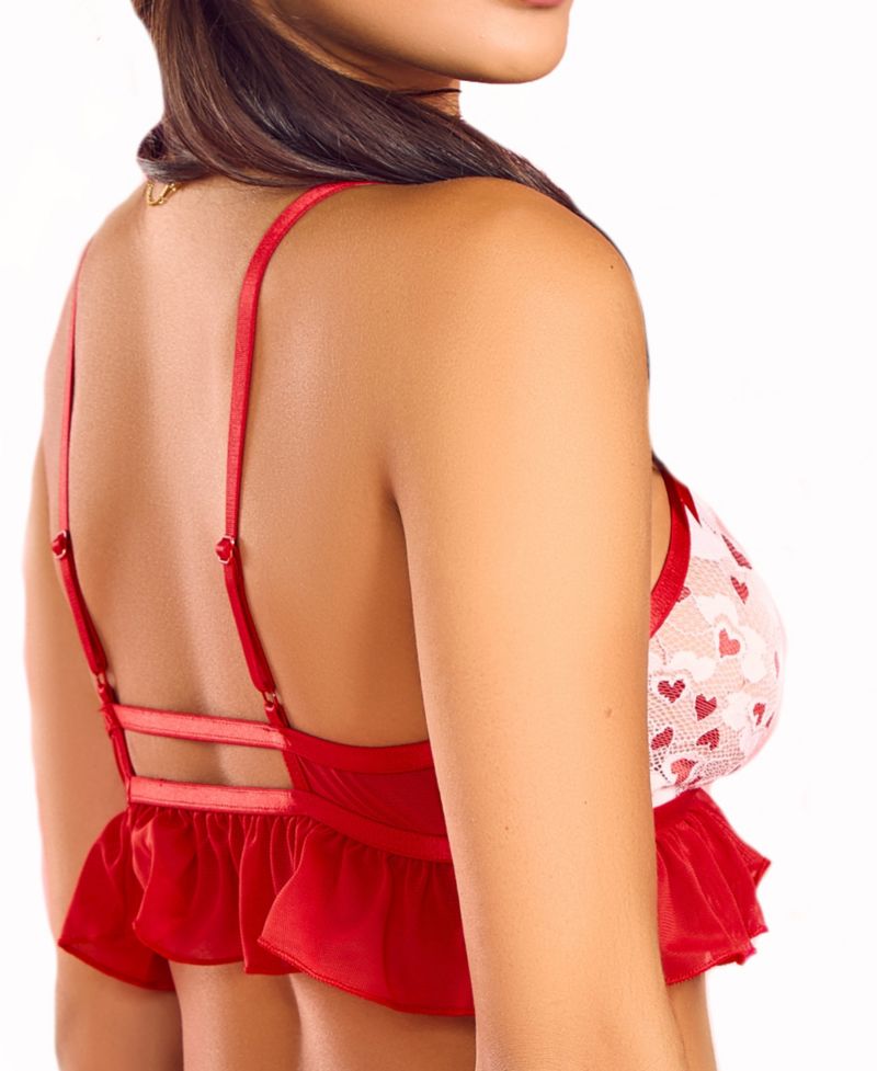 Women's 2-Piece Heart Lace and Ruffle Bralette and Panty Set Lingerie