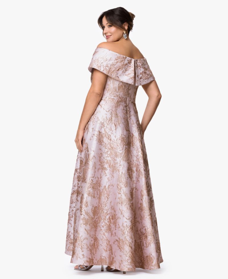 Petite Metallic Brocade Off-the-Shoulder Gown