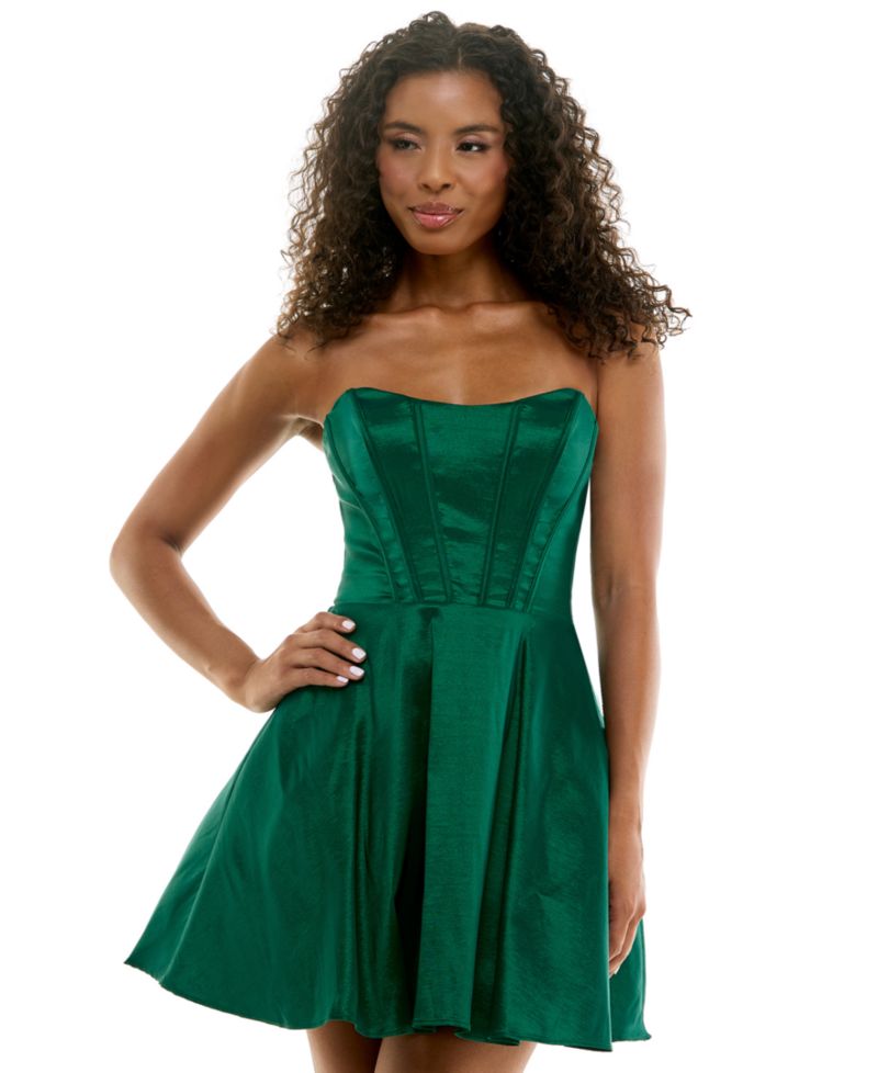 Women's Strapless Taffeta Lace-up Back Fit & Flare Dress