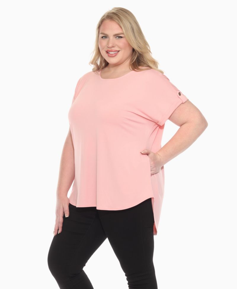 Plus Size Folded Short Sleeve Solid Top