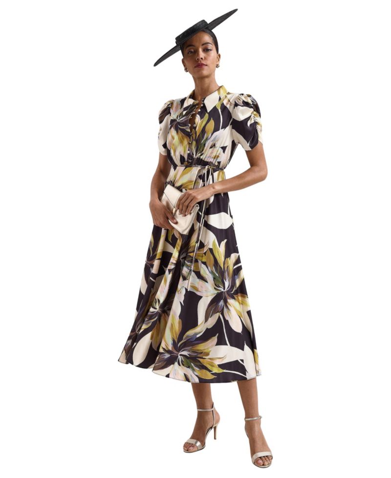 Women's Bella Floral Puff-Sleeve Midi Shirt Dress
