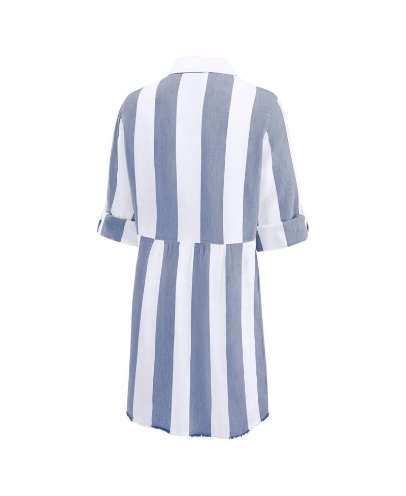 Women's Navy/White Dallas Cowboys Rugby Beach Stripe Button-Up Tunic Top
