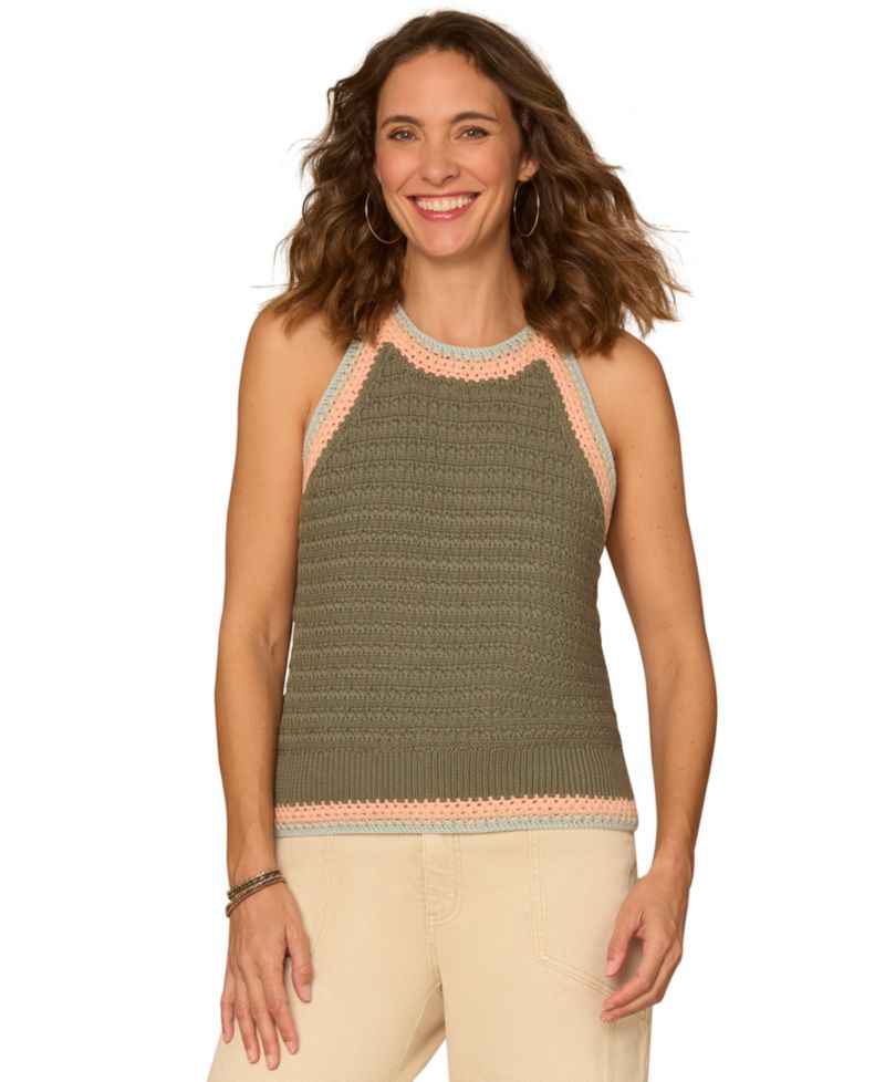 Women's Stripe Crochet Detail Sweater Tank Top