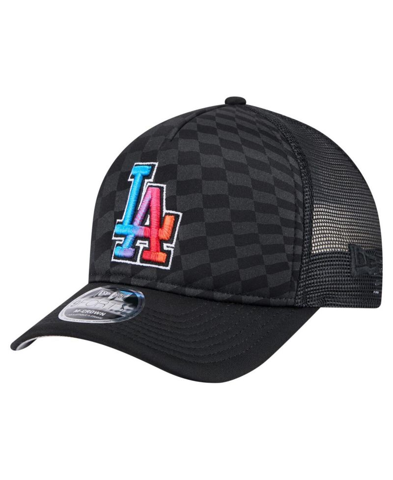 Men's Black Los Angeles Dodgers Gradient 9FORTY A-Frame M-Crown Trucker Adjustable Hat