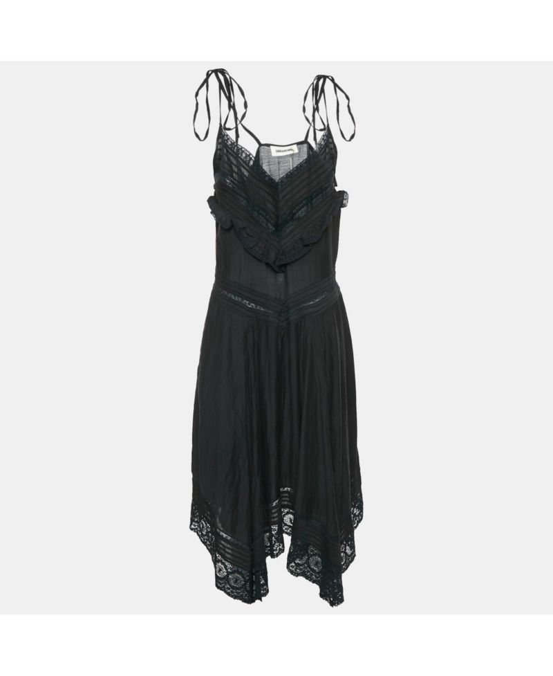 Women's Pre-Owned Zadig and Voltaire Black Lace Trim Rilli Cotton Asymmetric Midi Dress
