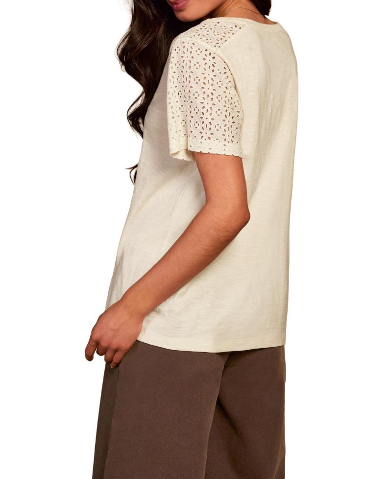 Women's Eyelet Sleeve Soft-Drape Jersey T-Shirt