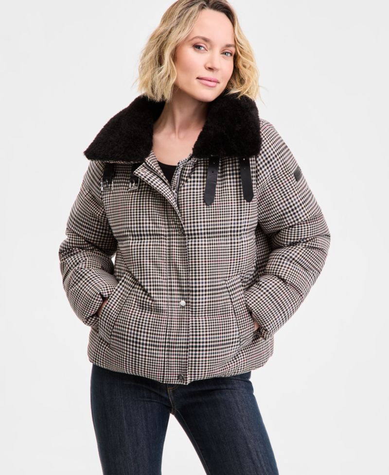Women's Faux-Fur-Collar Zip-Front Puffer Coat