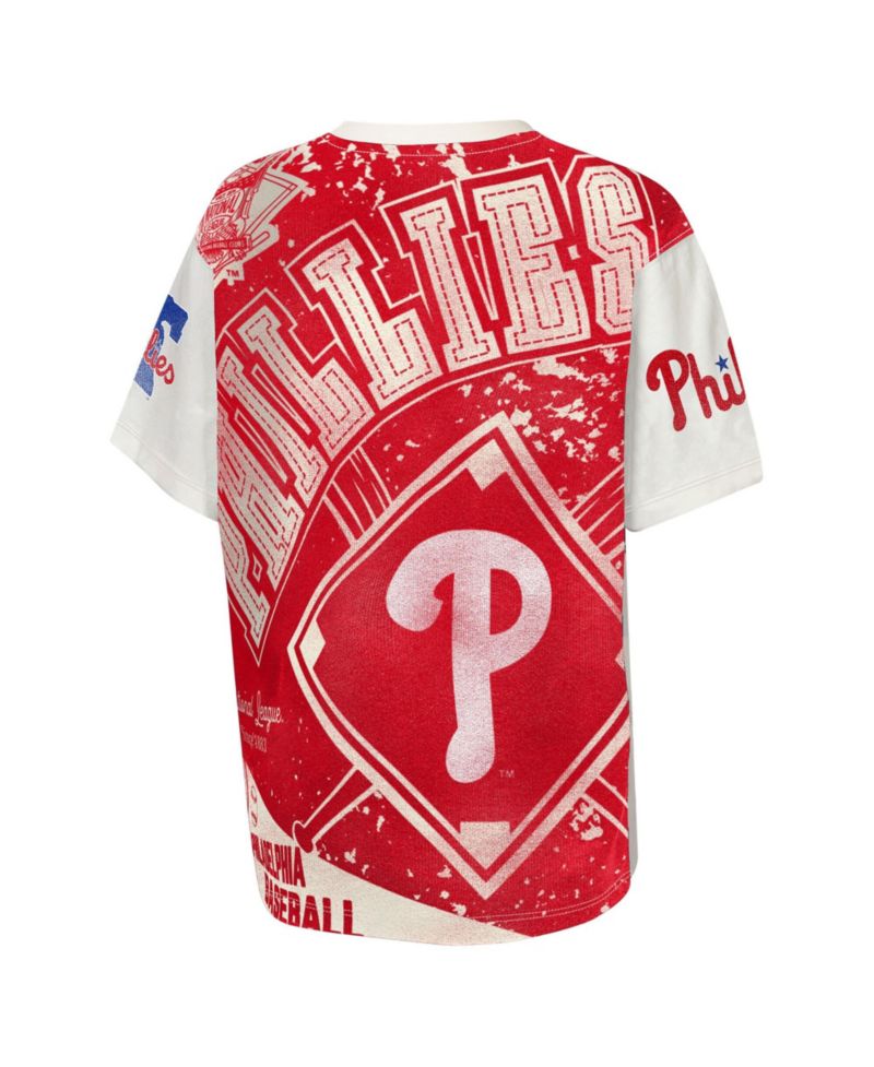 Big Boys and Girls Cream Philadelphia Phillies Big League Top Player Bold All-Over-Print T-Shirt